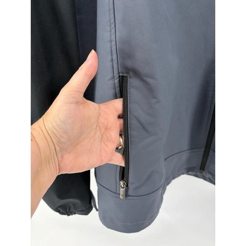 Columbia Softshell Jacket, Gray Black Fleece Lined, Bomber, Full Zip, Size L